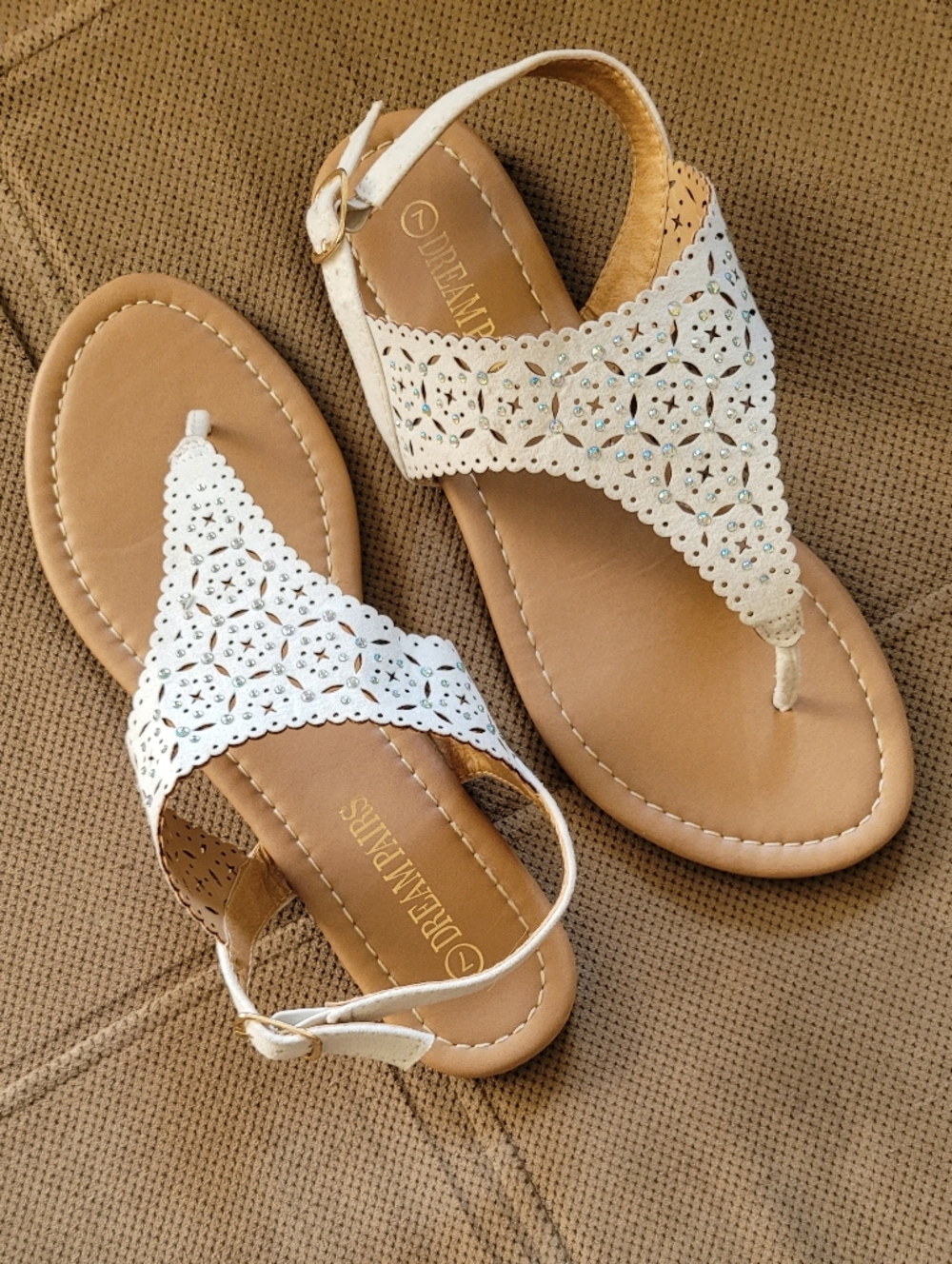 Dream Pairs White Cutout Sandals With Rhinestones